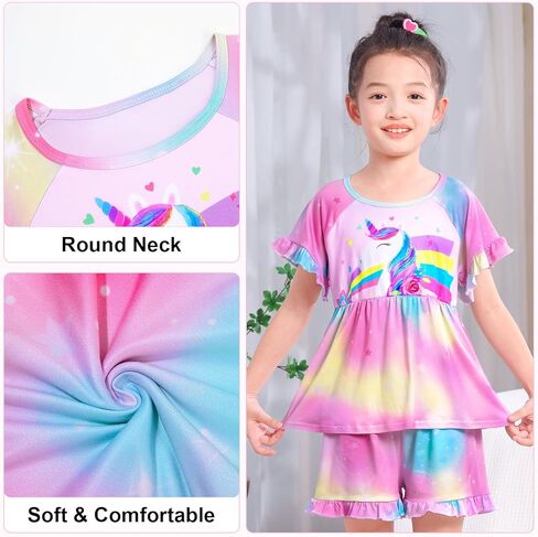 MHJY Girls Pajama Sets Ruffled Sleepwear Casual Sleeping Clothing 2pcs Flutter Sleeve Top and Shorts in Kuwait