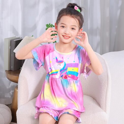MHJY Girls Pajama Sets Ruffled Sleepwear Casual Sleeping Clothing 2pcs Flutter Sleeve Top and Shorts in Kuwait
