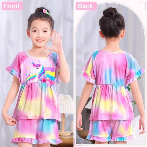 MHJY Girls Pajama Sets Ruffled Sleepwear Casual Sleeping Clothing 2pcs Flutter Sleeve Top and Shorts in Kuwait