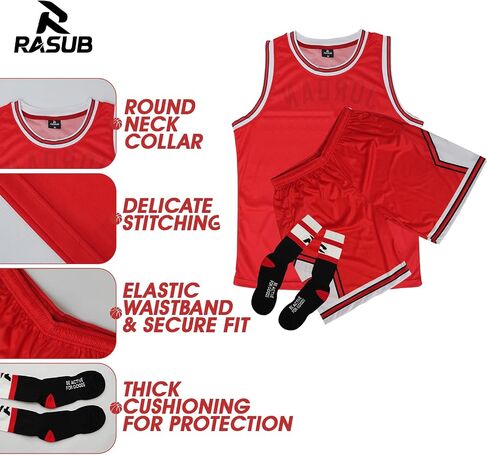 Adult Basketball Jersey 3 Piece Kit Sleeveless Mens Fan Jersey Athletic Mesh Top Sports Outfit in Kuwait