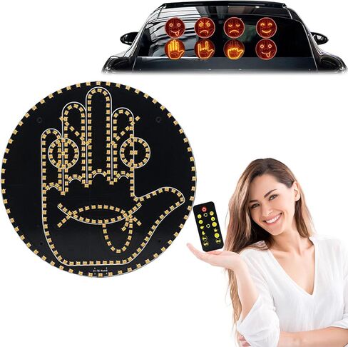 Finger Gesture Light, Funny Led Hand Sign with Remote,with Multiple Light and Pattern Modes, Easy to Use, Ideal for Car, Truck Gifts (One Color Round 8 Modes（1Pcs）) in Kuwait