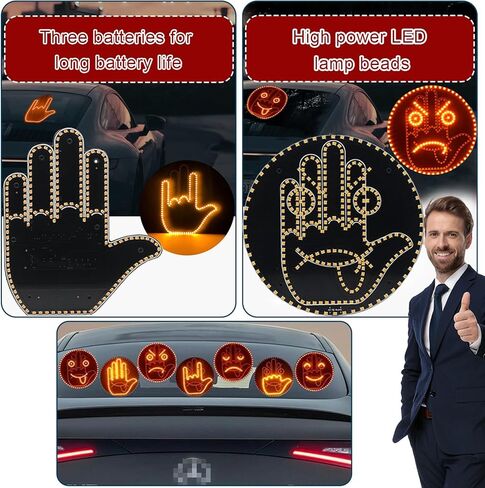 Finger Gesture Light, Funny Led Hand Sign with Remote,with Multiple Light and Pattern Modes, Easy to Use, Ideal for Car, Truck Gifts (One Color Round 8 Modes（1Pcs）) in Kuwait