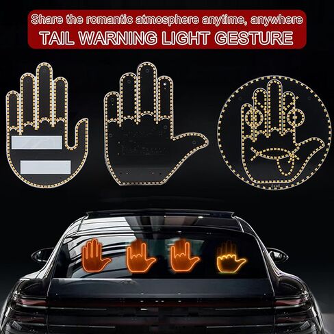 Finger Gesture Light, Funny Led Hand Sign with Remote,with Multiple Light and Pattern Modes, Easy to Use, Ideal for Car, Truck Gifts (One Color Round 8 Modes（1Pcs）) in Kuwait