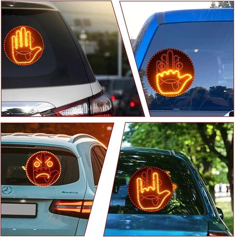 Finger Gesture Light, Funny Led Hand Sign with Remote,with Multiple Light and Pattern Modes, Easy to Use, Ideal for Car, Truck Gifts (One Color Round 8 Modes（1Pcs）) in Kuwait