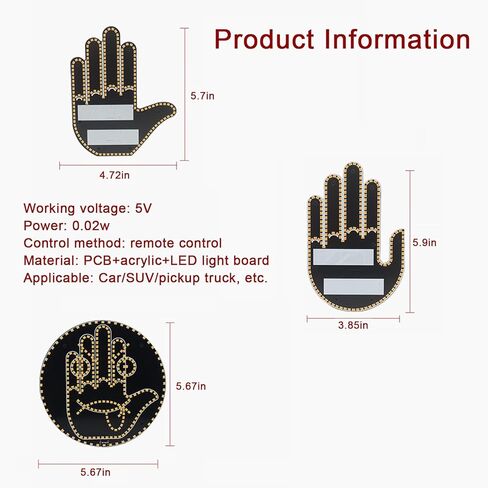 Finger Gesture Light, Funny Led Hand Sign with Remote,with Multiple Light and Pattern Modes, Easy to Use, Ideal for Car, Truck Gifts (One Color Round 8 Modes（1Pcs）) in Kuwait