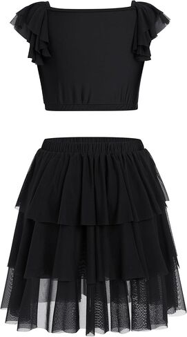 Odasdo Women Lyrical Dance Costumes Sequin Tank Crive Top + Mesh Tulle Leotard Skirt Skirt two two اثنين in Saudi Arabia