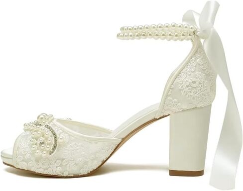 Lace Pearl Wedding Shoes for Bride High Heel Bridal Shoes Peep Toe Platform Wedding Heels in Kuwait