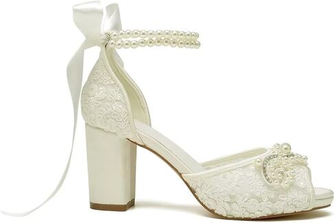 Lace Pearl Wedding Shoes for Bride High Heel Bridal Shoes Peep Toe Platform Wedding Heels in Kuwait