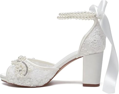 Lace Pearl Wedding Shoes for Bride High Heel Bridal Shoes Peep Toe Platform Wedding Heels in Kuwait