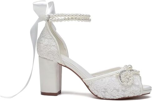 Lace Pearl Wedding Shoes for Bride High Heel Bridal Shoes Peep Toe Platform Wedding Heels in Kuwait