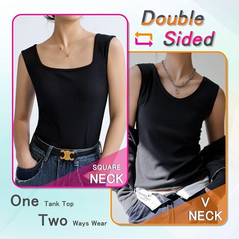 Ribbed Tank Tops for Women Square Neck & V Neck Reversible 2025 Summer Sleeveless Sexy Camisole Going Out Tops in Saudi Arabia