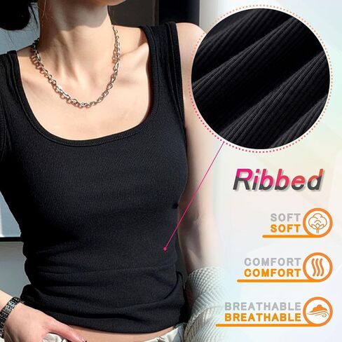 Ribbed Tank Tops for Women Square Neck & V Neck Reversible 2025 Summer Sleeveless Sexy Camisole Going Out Tops in Saudi Arabia
