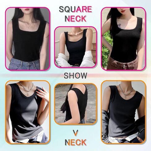 Ribbed Tank Tops for Women Square Neck & V Neck Reversible 2025 Summer Sleeveless Sexy Camisole Going Out Tops in Saudi Arabia