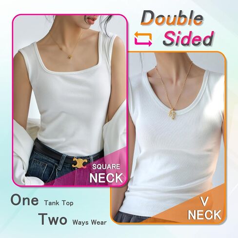 Ribbed Tank Tops for Women Square Neck & V Neck Reversible 2025 Summer Sleeveless Sexy Camisole Going Out Tops in Saudi Arabia