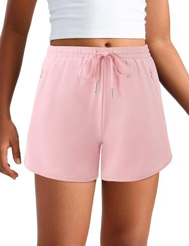 Girls High Waist Running Shorts Quick Dry Athletic Workout Soccer Basketball Shorts with Mesh Liner Zipper Pockets in Kuwait