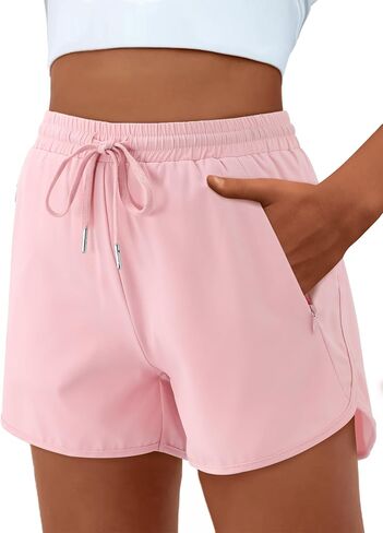 Girls High Waist Running Shorts Quick Dry Athletic Workout Soccer Basketball Shorts with Mesh Liner Zipper Pockets in Kuwait