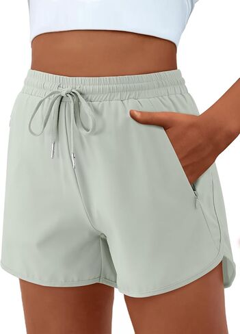 Girls High Waist Running Shorts Quick Dry Athletic Workout Soccer Basketball Shorts with Mesh Liner Zipper Pockets in Kuwait