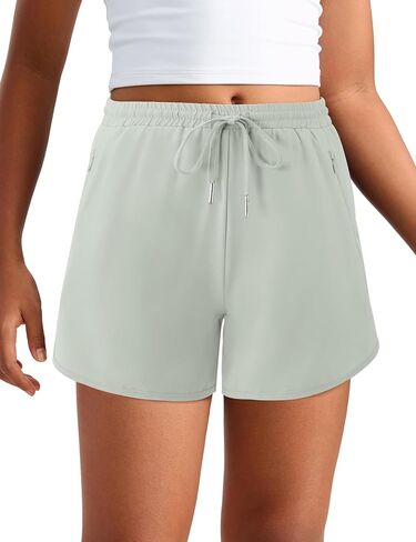 Girls High Waist Running Shorts Quick Dry Athletic Workout Soccer Basketball Shorts with Mesh Liner Zipper Pockets in Kuwait