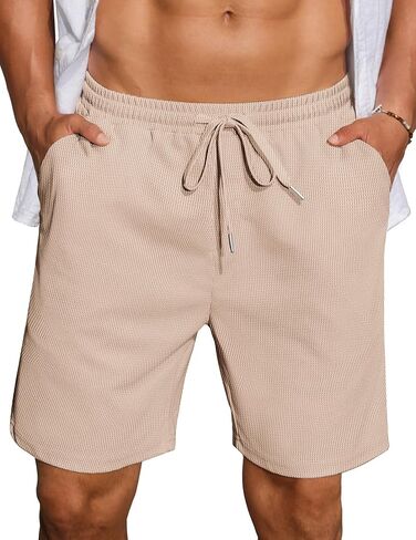 COOFANDY Mens Casual Waffle Shorts Elastic Waist Summer Beach Shorts 7" Workout Sweat Shorts in Saudi Arabia