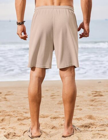 COOFANDY Mens Casual Waffle Shorts Elastic Waist Summer Beach Shorts 7" Workout Sweat Shorts in Saudi Arabia