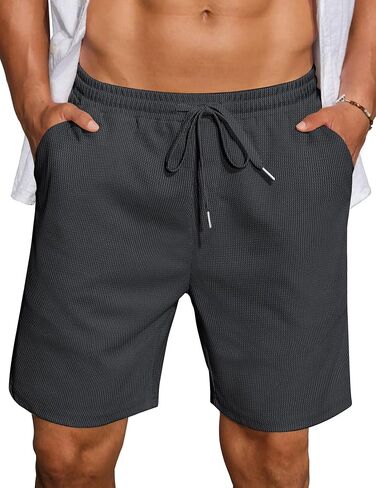 COOFANDY Mens Casual Waffle Shorts Elastic Waist Summer Beach Shorts 7" Workout Sweat Shorts in Saudi Arabia