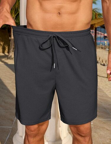 COOFANDY Mens Casual Waffle Shorts Elastic Waist Summer Beach Shorts 7" Workout Sweat Shorts in Saudi Arabia