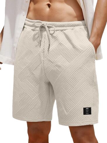 UOUA Men's Casual 7" Shorts Drawstring Elastic Waist Texture Summer Beach Sweat Shorts with Pockets in Saudi Arabia