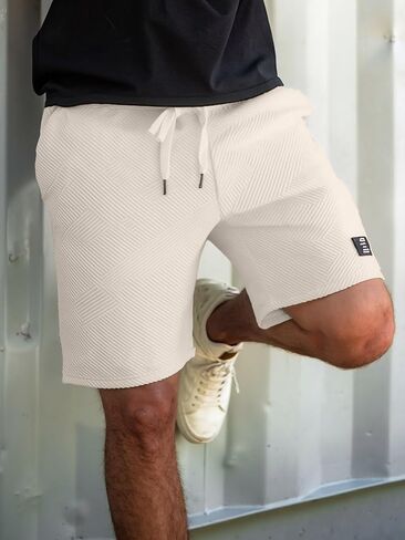 UOUA Men's Casual 7" Shorts Drawstring Elastic Waist Texture Summer Beach Sweat Shorts with Pockets in Saudi Arabia