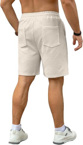 UOUA Men's Casual 7" Shorts Drawstring Elastic Waist Texture Summer Beach Sweat Shorts with Pockets in Saudi Arabia