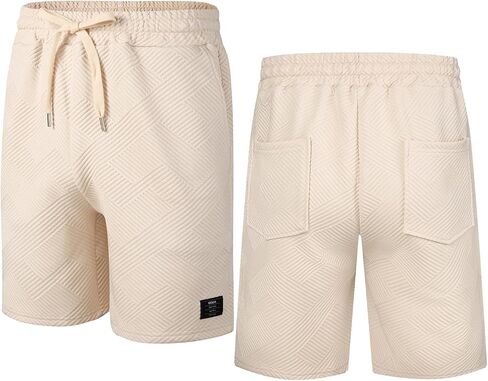 UOUA Men's Casual 7" Shorts Drawstring Elastic Waist Texture Summer Beach Sweat Shorts with Pockets in Saudi Arabia