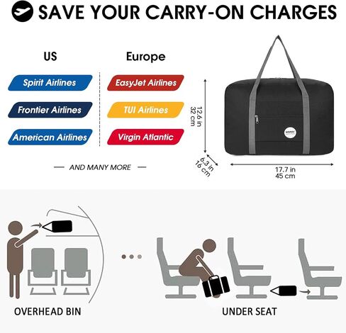 WANDF For Spirit Airlines Personal Item Bag 18x14x8 Travel Duffel Bag Underseat Foldable Carry-on Luggage for Women in Saudi Arabia