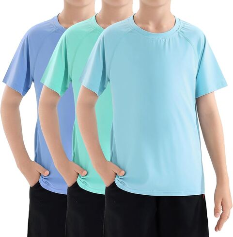 Boys Swim Shirt UPF 50+ Kids Rash Guard Short Sleeve 3 Pack Youth Sun UV Protection SPF Water Fishing Top Shirts 5-18Y in Saudi Arabia