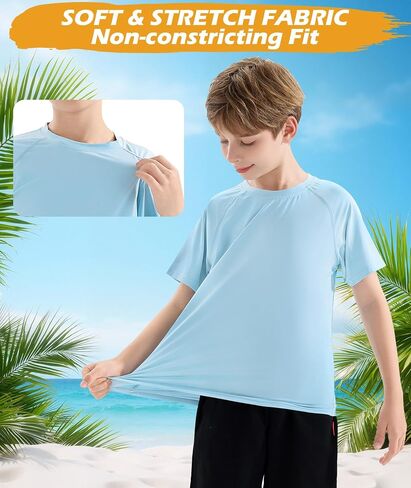 Boys Swim Shirt UPF 50+ Kids Rash Guard Short Sleeve 3 Pack Youth Sun UV Protection SPF Water Fishing Top Shirts 5-18Y in Saudi Arabia