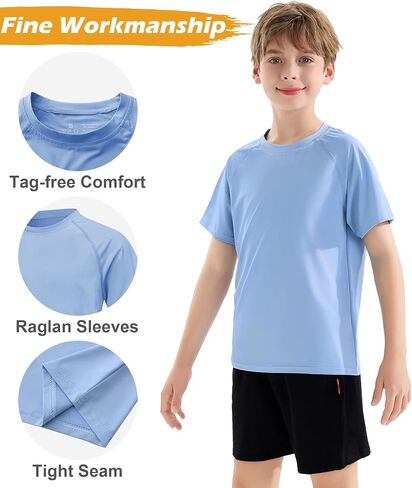 Boys Swim Shirt UPF 50+ Kids Rash Guard Short Sleeve 3 Pack Youth Sun UV Protection SPF Water Fishing Top Shirts 5-18Y in Saudi Arabia