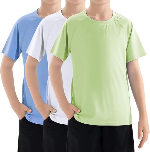 Boys Swim Shirt UPF 50+ Kids Rash Guard Short Sleeve 3 Pack Youth Sun UV Protection SPF Water Fishing Top Shirts 5-18Y in Saudi Arabia