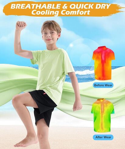 Boys Swim Shirt UPF 50+ Kids Rash Guard Short Sleeve 3 Pack Youth Sun UV Protection SPF Water Fishing Top Shirts 5-18Y in Saudi Arabia