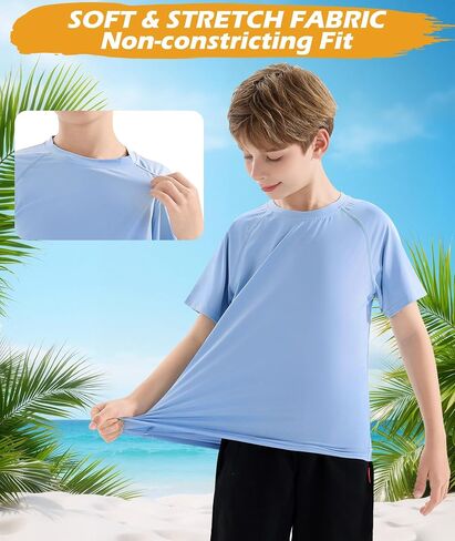Boys Swim Shirt UPF 50+ Kids Rash Guard Short Sleeve 3 Pack Youth Sun UV Protection SPF Water Fishing Top Shirts 5-18Y in Saudi Arabia