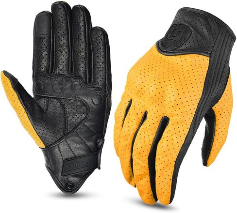 Yellow/Black Vintage Leather Mesh Climbing Hiking Off-Road Motorcycle Riding Breathable Gloves Comfortable Wear-Resistant Motocross Glove with Full Finger Protection for All Seasons in Kuwait