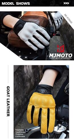 Yellow/Black Vintage Leather Mesh Climbing Hiking Off-Road Motorcycle Riding Breathable Gloves Comfortable Wear-Resistant Motocross Glove with Full Finger Protection for All Seasons in Kuwait