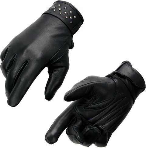 Milwaukee Leather Mg7760 المرأة الجلدية السوداء جل الأسود قفازات دراجة نارية خفيفة الوزن مع "تفاصيل الرسغ" الأنيقة in Saudi Arabia