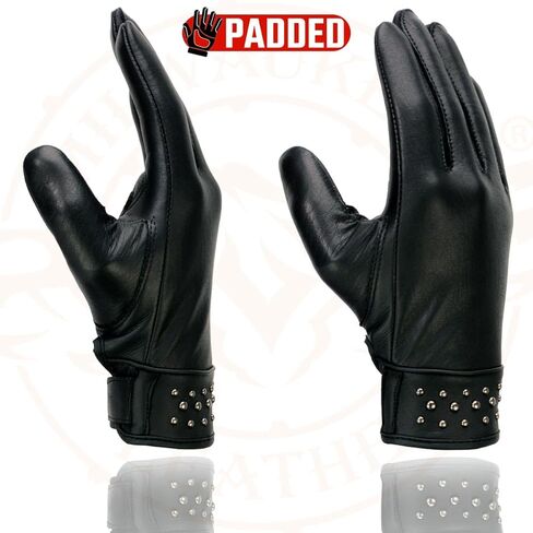 Milwaukee Leather Mg7760 المرأة الجلدية السوداء جل الأسود قفازات دراجة نارية خفيفة الوزن مع "تفاصيل الرسغ" الأنيقة in Saudi Arabia