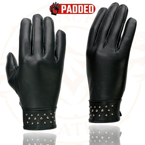 Milwaukee Leather Mg7760 المرأة الجلدية السوداء جل الأسود قفازات دراجة نارية خفيفة الوزن مع "تفاصيل الرسغ" الأنيقة in Saudi Arabia