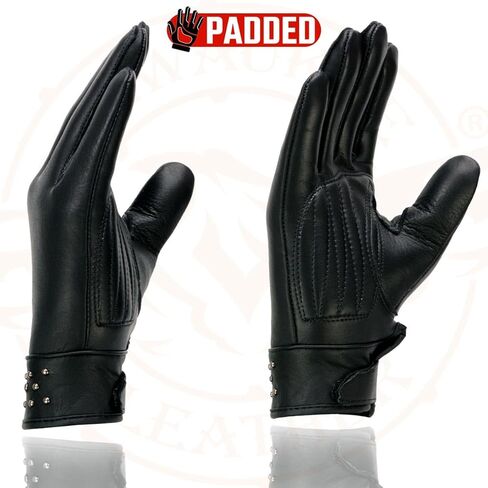 Milwaukee Leather Mg7760 المرأة الجلدية السوداء جل الأسود قفازات دراجة نارية خفيفة الوزن مع "تفاصيل الرسغ" الأنيقة in Saudi Arabia