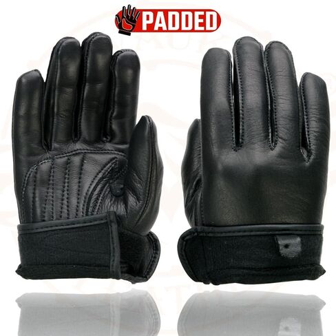 Milwaukee Leather Mg7760 المرأة الجلدية السوداء جل الأسود قفازات دراجة نارية خفيفة الوزن مع "تفاصيل الرسغ" الأنيقة in Saudi Arabia