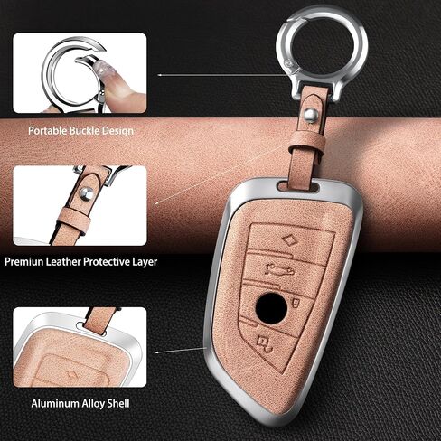 Leather Key Fob Cover, Key Fob Shell, Car Key Chain Compatible with BMW X1 X3 X5 X6 1 2 3 5 8 Serise in Saudi Arabia