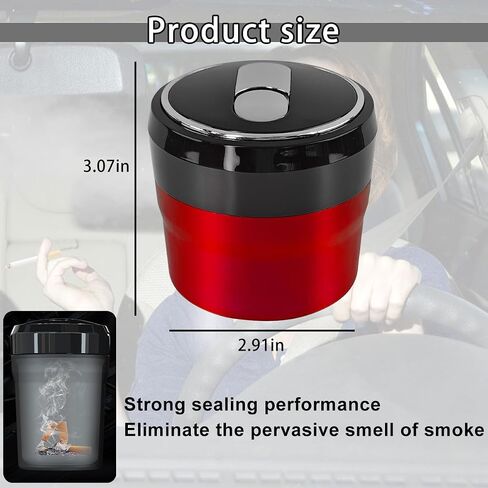 Car Ashtray with Lid, Portable Mini Vehicle Smokeless Smoking Cylinder Cup Holder Ash Tray, Detachable Cigarette Trash Can with LED Blue Light, Universal Automotive Accessories(Black) in Kuwait