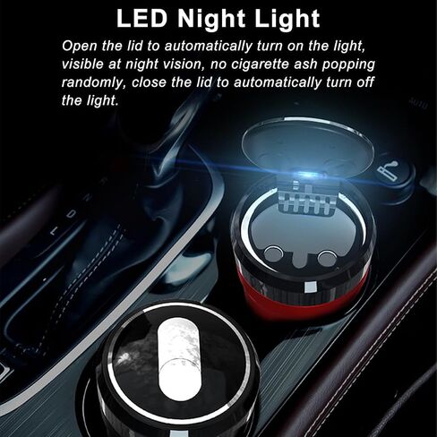 Car Ashtray with Lid, Portable Mini Vehicle Smokeless Smoking Cylinder Cup Holder Ash Tray, Detachable Cigarette Trash Can with LED Blue Light, Universal Automotive Accessories(Black) in Kuwait