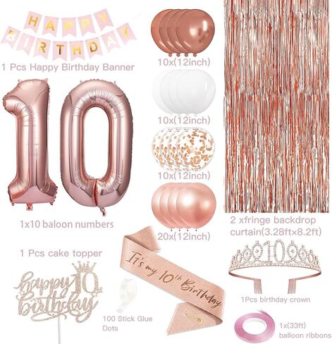 13th Birthday Decorations for Girls, Rose Gold 13th Birthday Banner, Balloon, Cake Topper, Sash and Crown, Happy 13th Birthday Party Decorations for Girls in Saudi Arabia