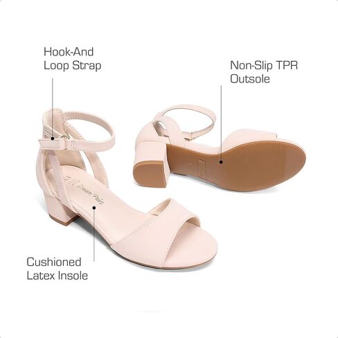 DREAM PAIRS Girls Sandals Chunky Pump Ankle Strap High Heels Dress Open Toe Flower Wedding Party for Little Big Kid in Kuwait