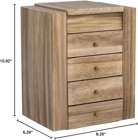 Meangood Jewelry Box Wood for Women, 5-Layer Large Organizer Box with Mirror & 4 Drawers for Rings, Earrings, Necklaces, Vintage Style, Torched Wood in Kuwait